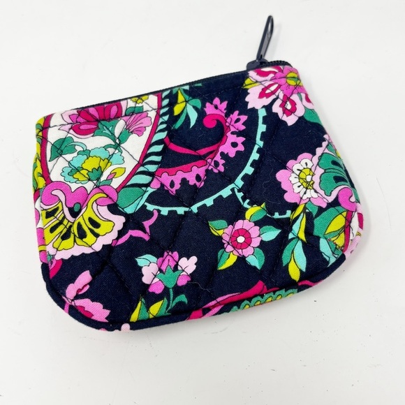 VERA BRADLEY Black Multi Coin Purse Wallet PETAL PAISLEY Zip Quilted 4.5” X 5” - Picture 2 of 5